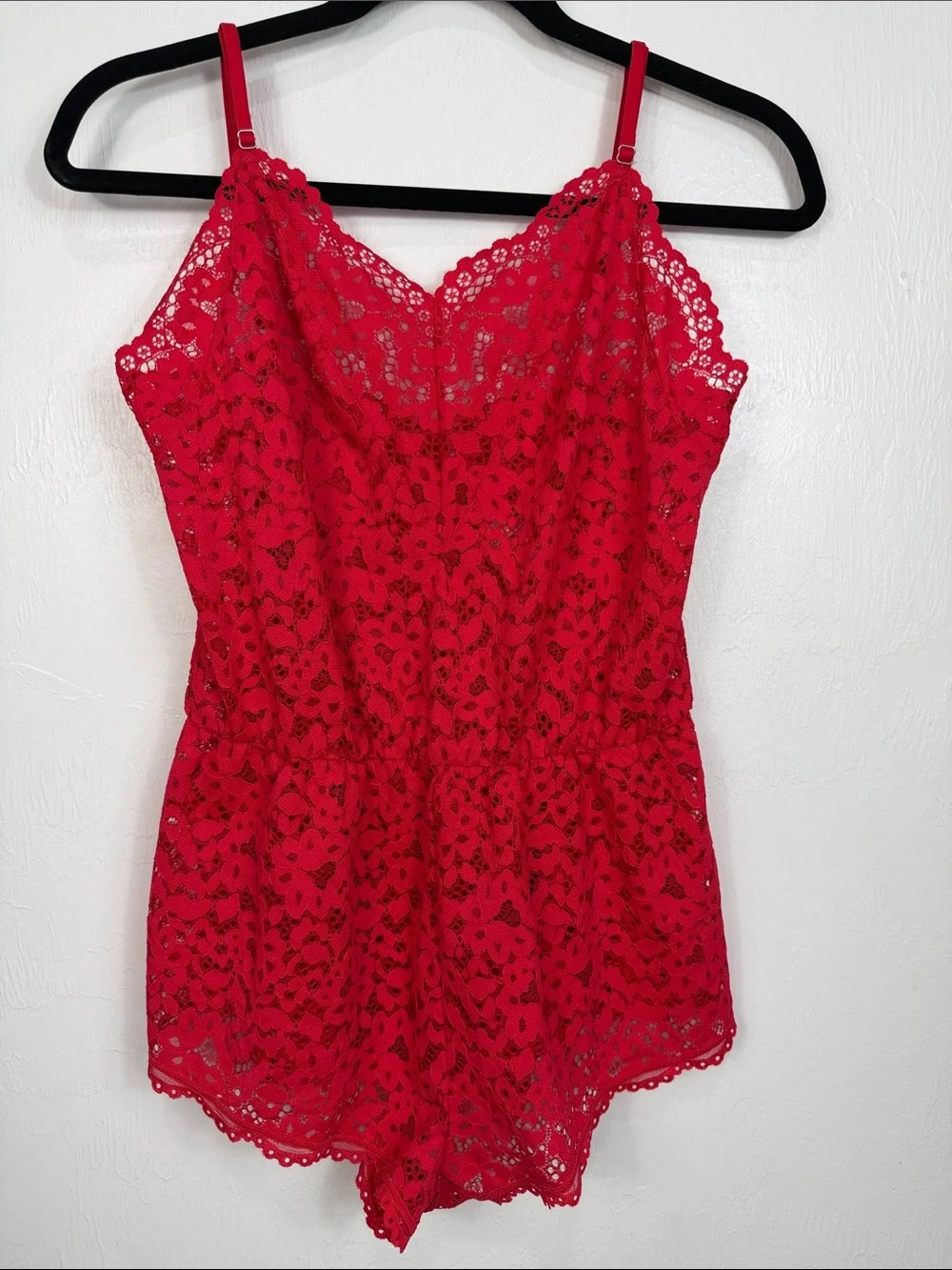 Victoria’s Secret Red Lace Romper Floral Lingerie Teddy Babydoll Medium